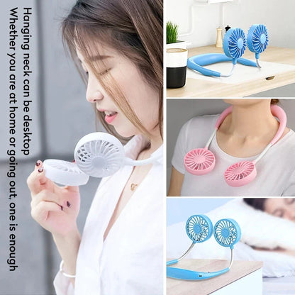 USB Portable Hands-Free Neck Fan - Rechargeable Mini Sports Fan, 3-Speed Adjustable Dual Fan for Home Office & Outdoor Use