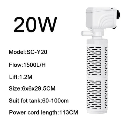 3 in 1 Aquarium Filter Pump – Silent Submersible Air Oxygen Aerator, Water Changer & Wave Maker, 220