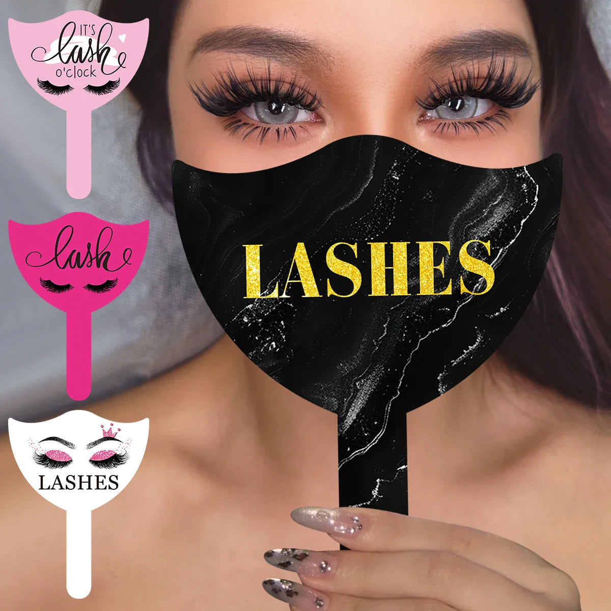 2PCS Eyelash Technician Photo Prop Cards — Soft PVC Handheld Lash Beauty Display Tools for Salon & Social Media