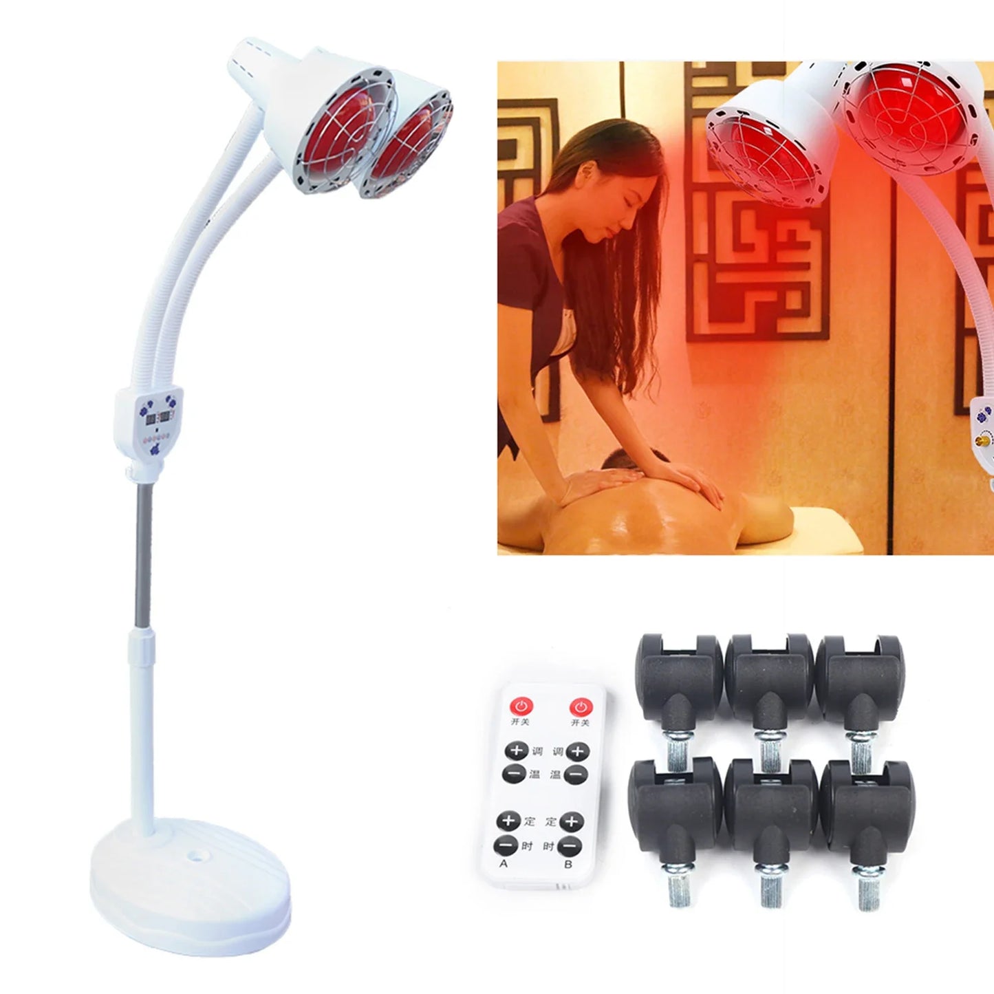Beauty Timer Health Care Lamp – 2 Head Floor Stand Infrared Heat Therapy Lamp for Physical & Medical Treatment