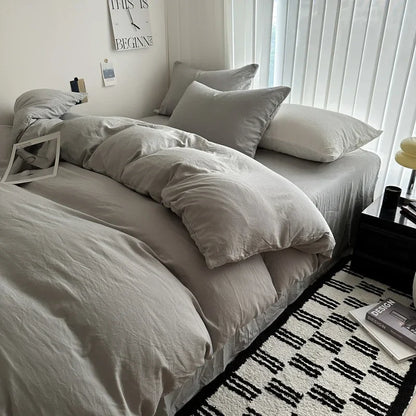 Solid Cotton Bed Linen Set – Bedding with Sheet, Duvet Cover & Pillowcases, Single to King/Queen/Twin Size
