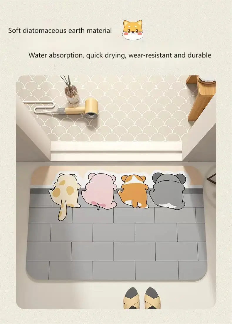 Cartoon Diatomaceous Mud Bathroom Mat – Soft, Absorbent Floor Rug for Toilet, Sink & Bedroom