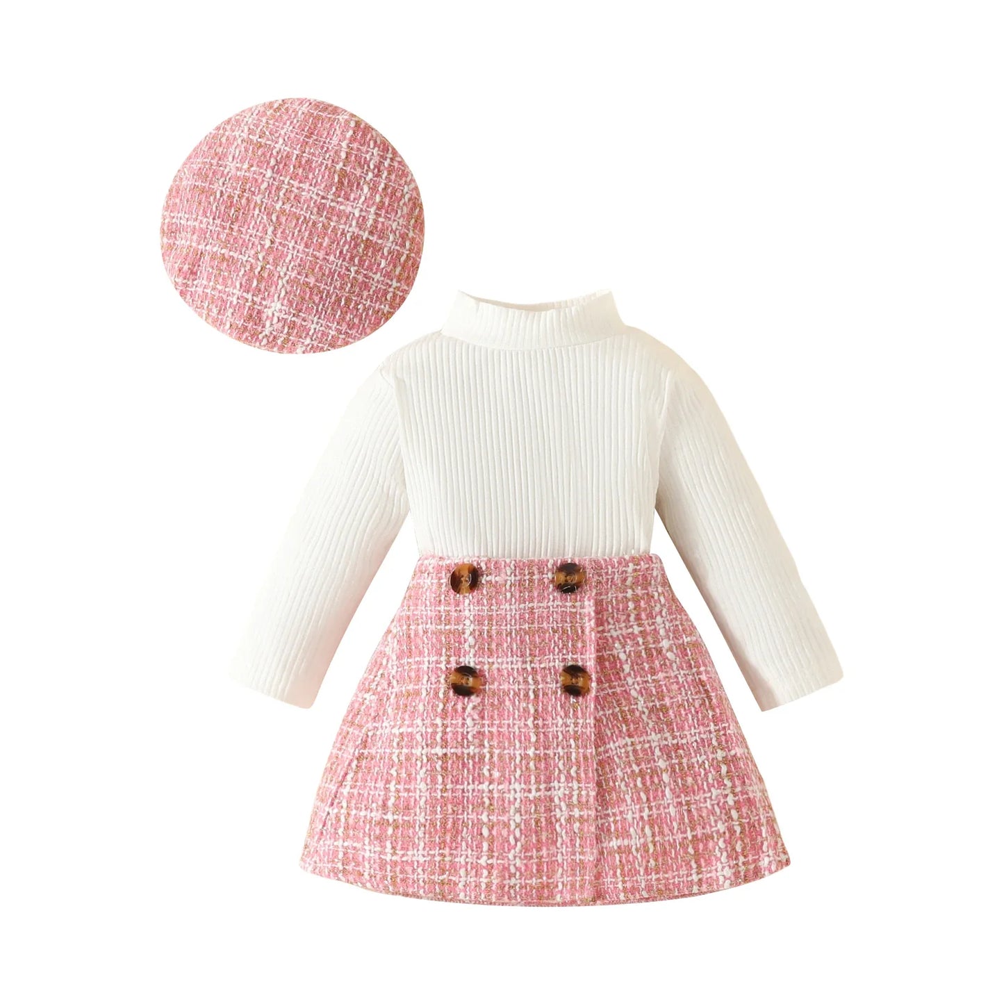 ma&baby Toddler Girls Clothes Set – Knit Long Sleeve Top, Plaid Skirt & Hat, 6M-3Y Fall & Spring Outfit