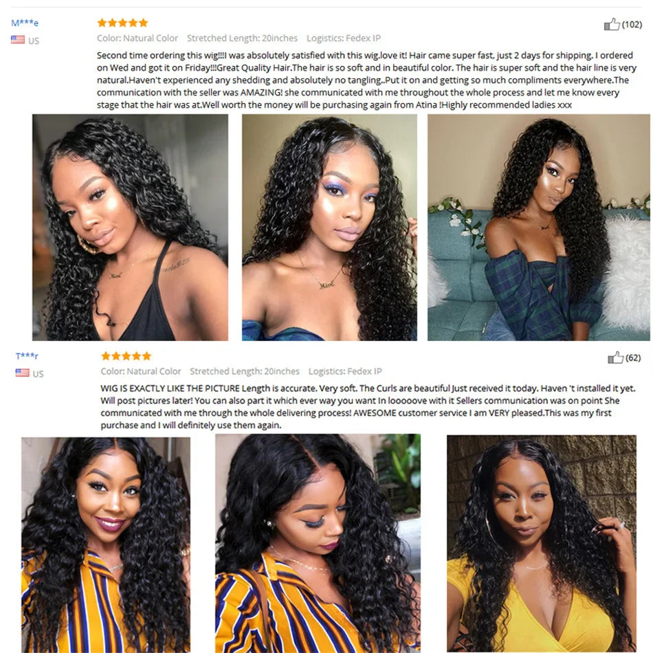 250% Curly Human Hair Lace Front Wig – Deep Wave Brazilian Remy 13x4 Water Wave Lace Frontal Wig