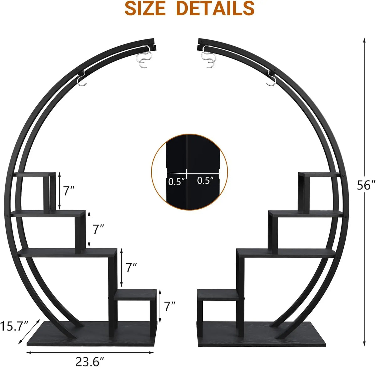 2PCS 5-Tier Metal Plant Stand - Half Moon Indoor & Outdoor Flower Shelf Rack for Home, Patio & Lawn