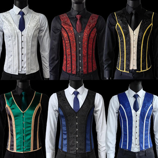Men’s Slimming Waist Corset Vest – Tight Abdomen Shaper with Waist Bones, Stomach Control Vintage Medieval Style