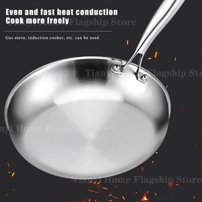 Titanium Stainless Steel Frying Pan - Non-Stick Wok Skillet for Eggs, Steak & Induction or Gas Stoves, 22/24/26/28/30cm