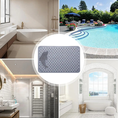Dolphin Rectangular Non-Slip Bath Mat – 35x70cm PVC Anti-Skid Bathroom & Bathtub Foot Rug