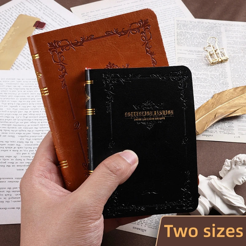 A6/A7 Vintage Hot Gold Printed Notebook – Cute Compact PU Leather Pocket Diary, Hard Shell School & Office Supplies