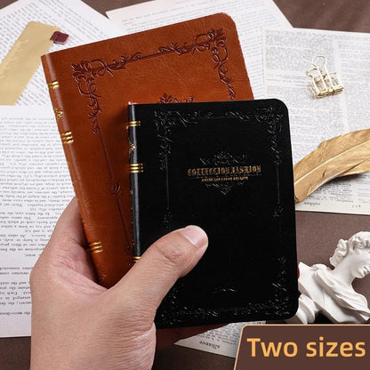 A6/A7 Vintage Hot Gold Printed Notebook – Cute Compact PU Leather Pocket Diary, Hard Shell School & Office Supplies