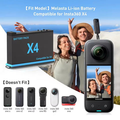 Insta360 X4 Battery 3.85V 2500mAh – Rechargeable Li-ion with Fast Charging Case & Storage Box for 360 Panoramic Action Cameras