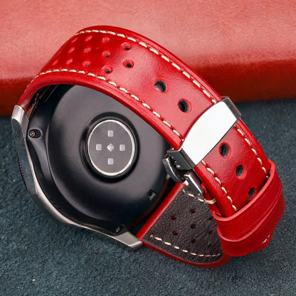 Genuine Leather Watch Band 20mm 22mm 24mm — Vintage Cowhide Strap with Deployment Clasp for Samsung Galaxy Watch 3/4