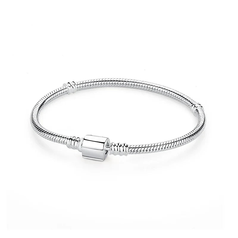 925 Sterling Silver Love Heart Charm Bracelet – Rose Gold Snake Chain Bangle for Women | DIY Luxury Bead Jewelry Accessories