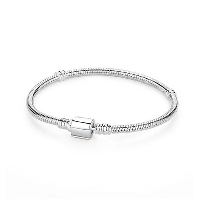 925 Sterling Silver Love Heart Charm Bracelet – Rose Gold Snake Chain Bangle for Women | DIY Luxury Bead Jewelry Accessories