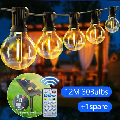 Solar G40 Outdoor String Lights with Remote – Shatterproof LED Globe Bulbs, IP65 Waterproof Patio & Garden Decor Lighting