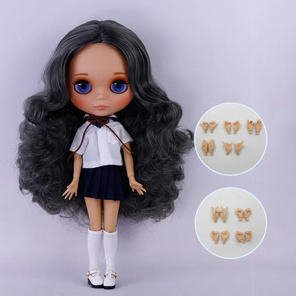 ICY DBS Blythe Doll – Tan Skin Matte Face with Eyebrows, 1/6 BJD Joint Body, Anime Christmas Gift