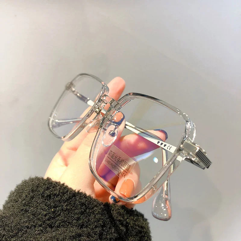 Trendy Reading Glasses for Women — Anti Blue Light Presbyopia Eyewear, High-Definition Transparent Frame, Unisex Eyeglasses