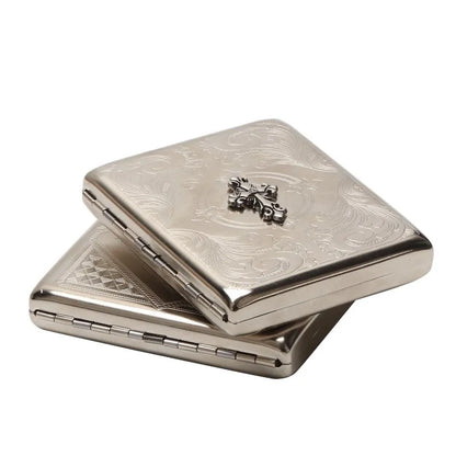 Metal Cigarette Case - 20-Stick Flip-Top Portable Embossed Engraved Holder for Men