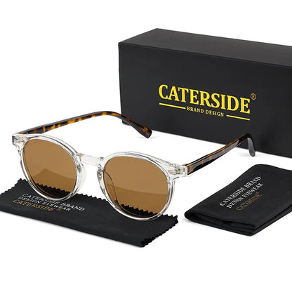 CATERSIDE Retro Polarized Round Sunglasses — TR90 & Acetate Vintage Shades for Men & Women, Punk Style Driving & Travel Sun Glasses
