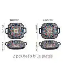 9-Inch Bohemian Style Ceramic Salad Plate with Double Ears — Oven & Microwave Safe Pasta Dish