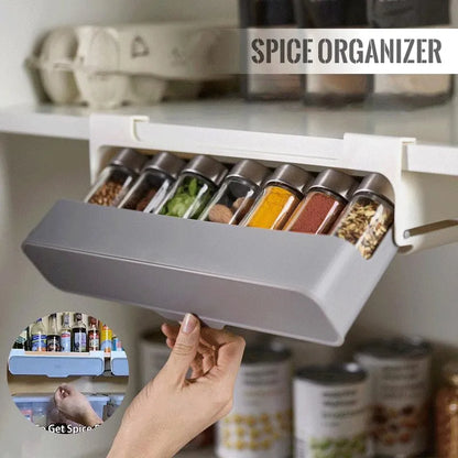 Self-Adhesive Kitchen Spice Rack: Wall-Mounted Under-Shelf Seasoning Bottle Storage Organizer