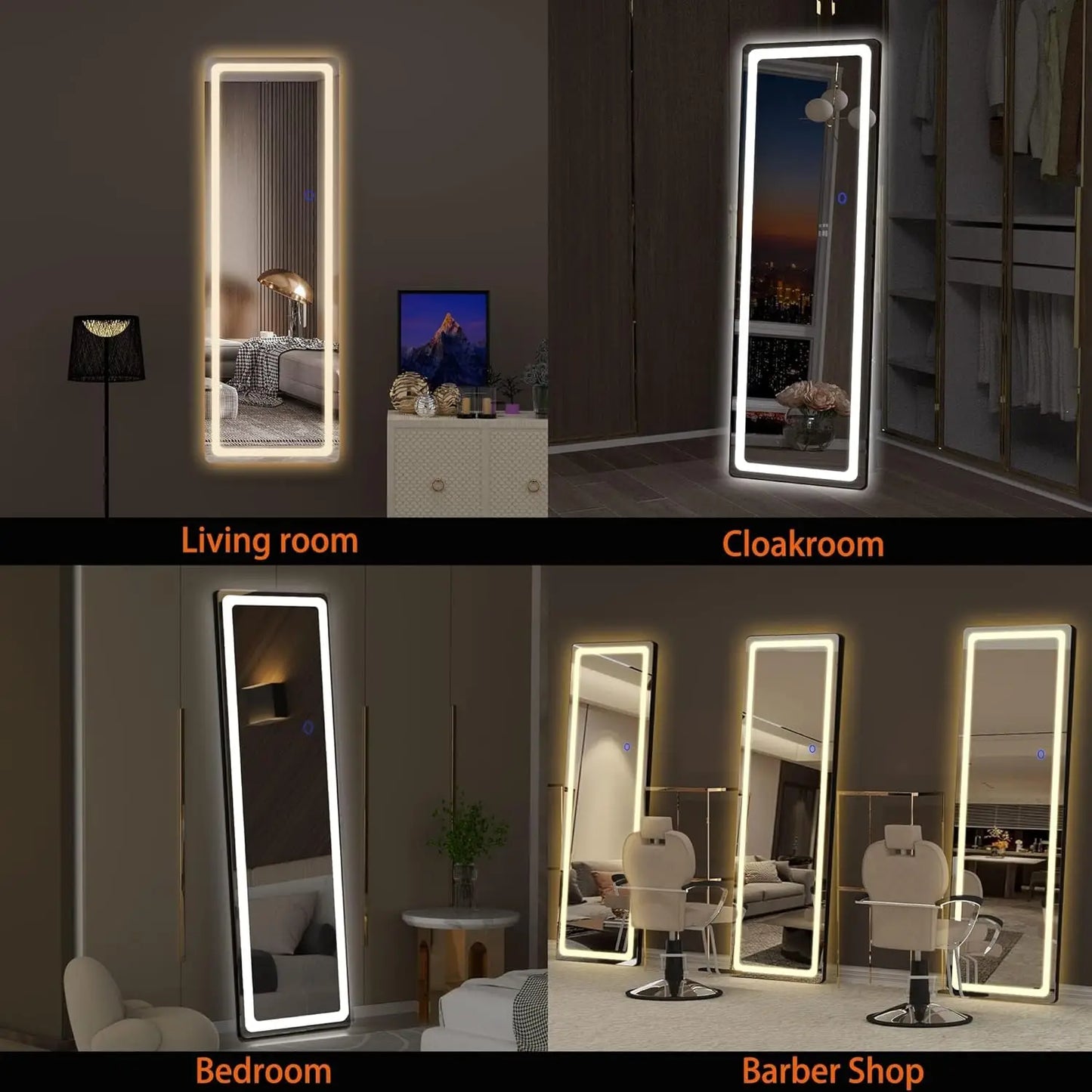 Rizzon LED Full-Length Dressing Mirror — Full-Body Floor & Wall-Mount Mirror for Bedroom, Living Room & Cloakroom