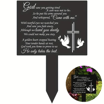 Waterproof Memorial Suncatcher Grave Marker – Black Remembrance Plaque Stake with Dove for Cemetery & Garden