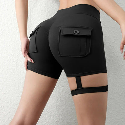 Women’s Peach Butt Fitness Shorts – High-Waisted Lift Yoga Capri Pants with Cargo Pockets, Quick-Dry Summer Workout Leggings