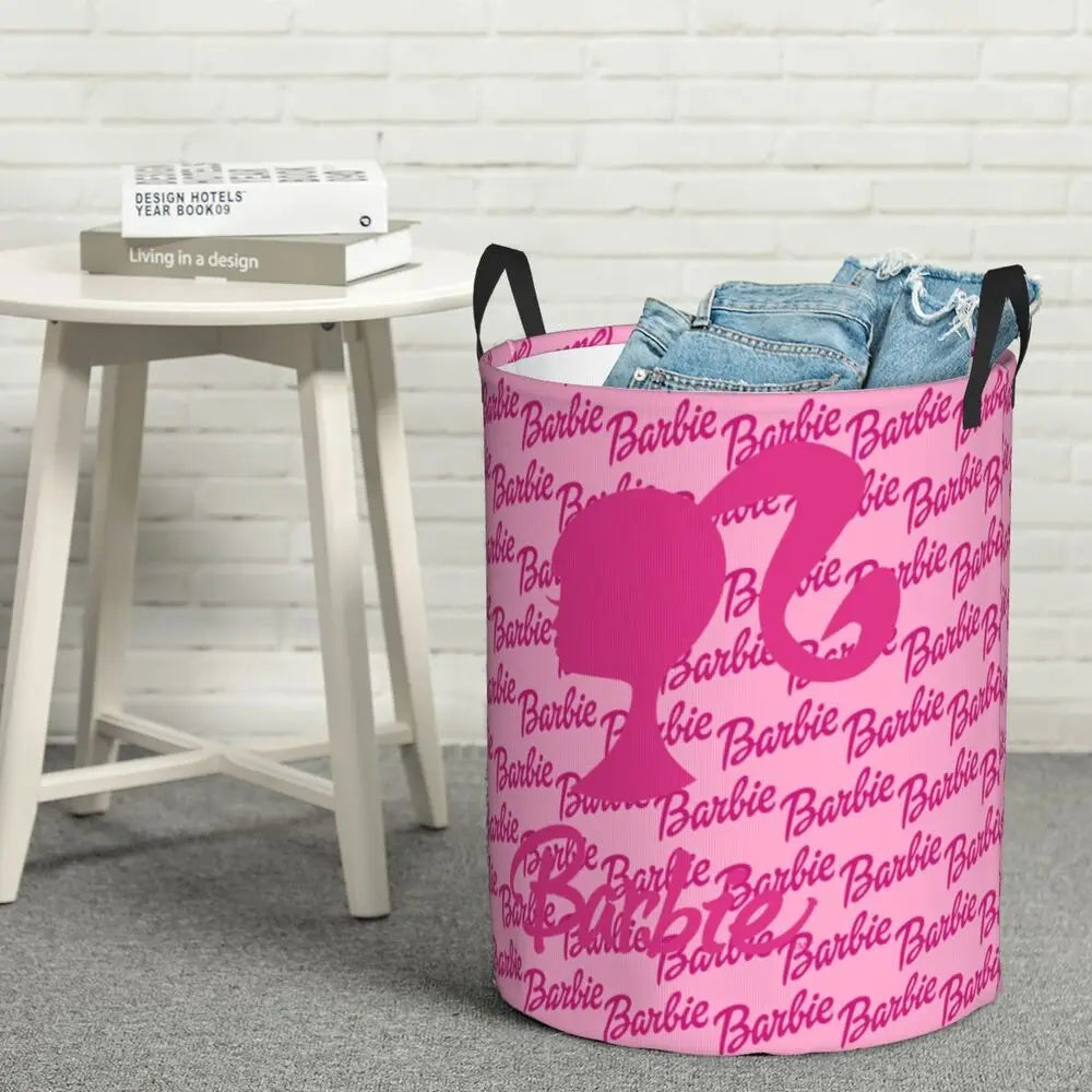 Custom Barbie Logo Laundry Basket – Collapsible Large Capacity Clothes Storage Bin, Disney Baby Hamper