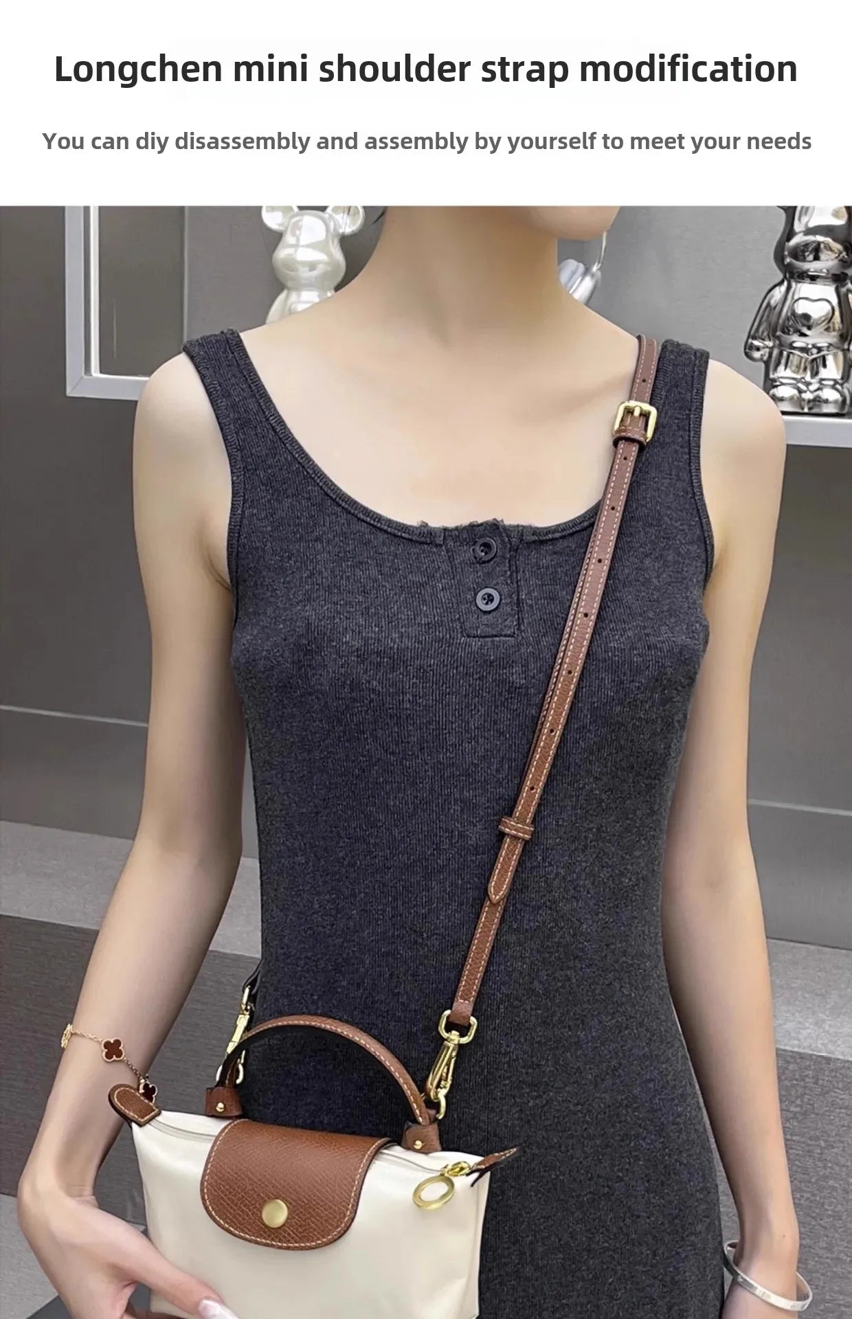 Leather Replacement Crossbody Bag Strap for Longchamp Mini — Earthy Color Shoulder Strap, No Punching Needed