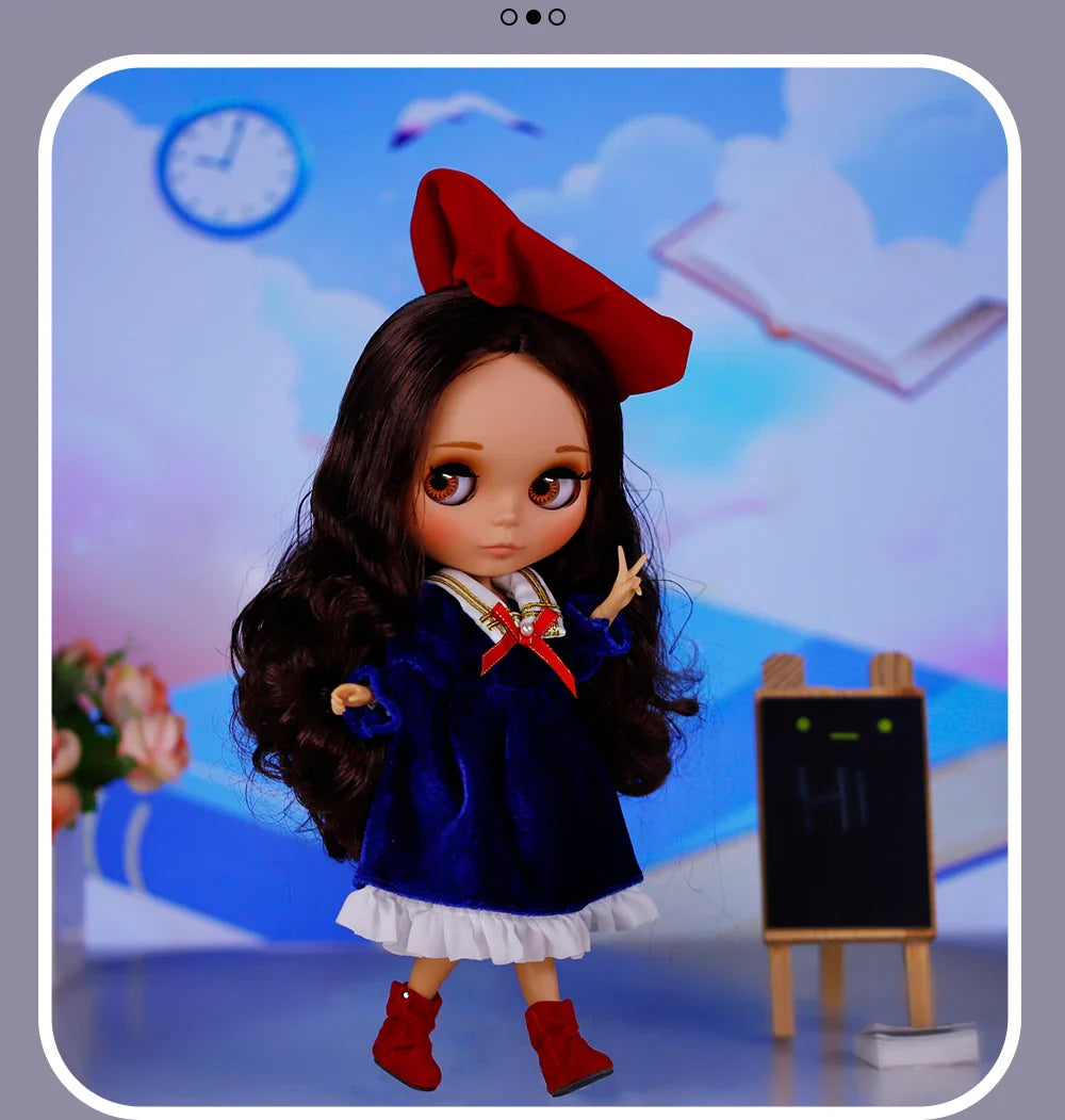 ICY DBS Blythe Doll – Tan Skin Matte Face with Eyebrows, 1/6 BJD Joint Body, Anime Christmas Gift
