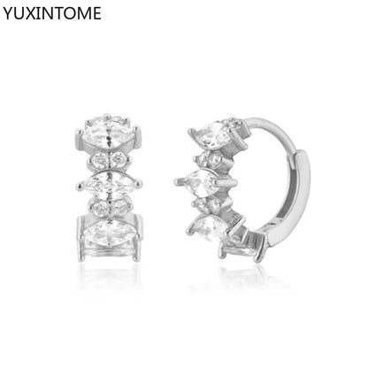 925 Sterling Silver White Zircon Hoop Earrings for Women – Fashion Geometric Crystal Silver Earrings Fine Jewelry Elegant Daily Wear Jewelry