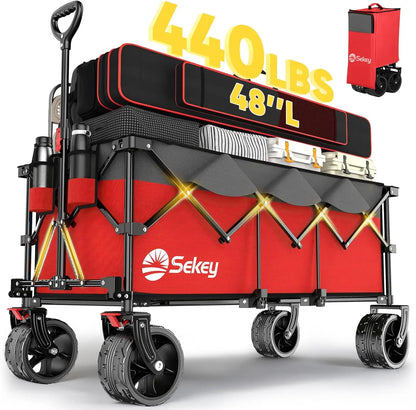 Sekey 48" Collapsible Folding Wagon — Heavy Duty 300L Utility Garden Cart with 440lbs Capacity