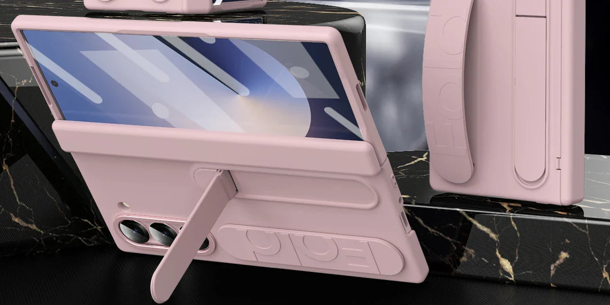 Original Silicone Grip Phone Case for Samsung Galaxy Z Fold 4-7 – Stand & Hinge Protective Cover with Glass Film