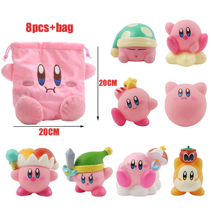 Star Kirby Action Figures — Cute PVC Toys with Cartoon Drawstring Storage Bag, Pocket-Sized Action Figures