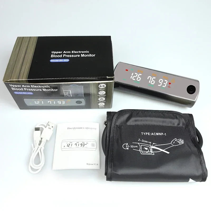 Rechargeable Li-Ion Battery Blood Pressure Monitor – LCD Large Screen Sphygmomanometer with Russian Voice Tonometer