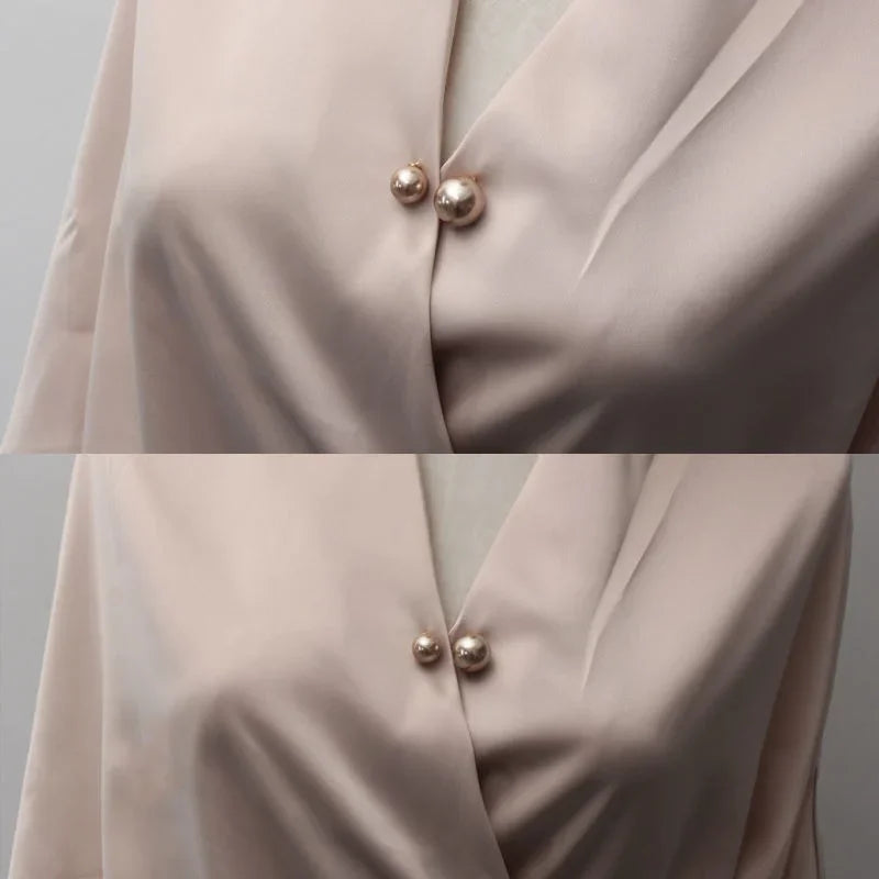 Double Pearl Brooch Pins: Women's Fashion Tightening Waistband Metal Lapel Pin for Sweaters, Shirts, and Cardigans