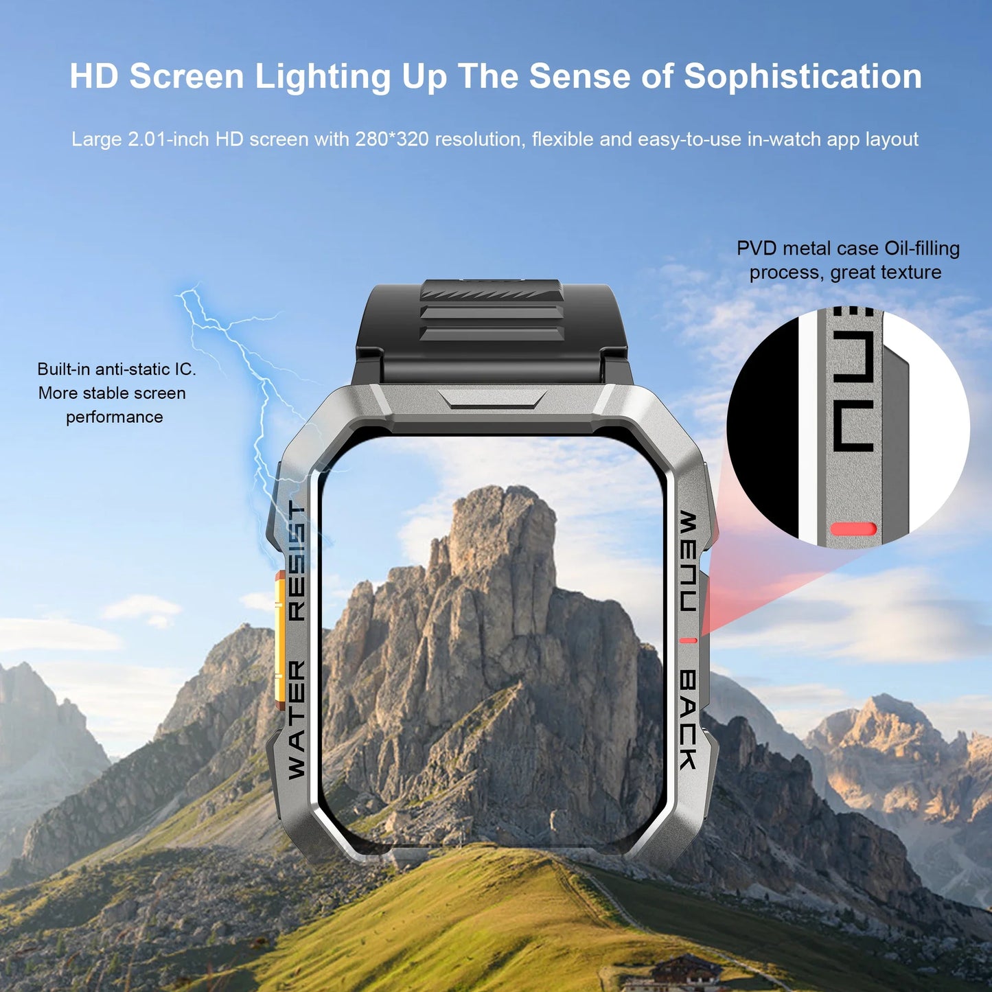 Blackview W60 2024 Smartwatch - 2.01'' HD Display, Rugged Outdoor Watch with Emergency Lighting & Bluetooth Calling