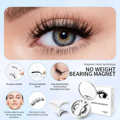 Brown Magnetic False Eyelashes – Natural, Lightweight Eye Makeup Set with Applicator & Carry Box