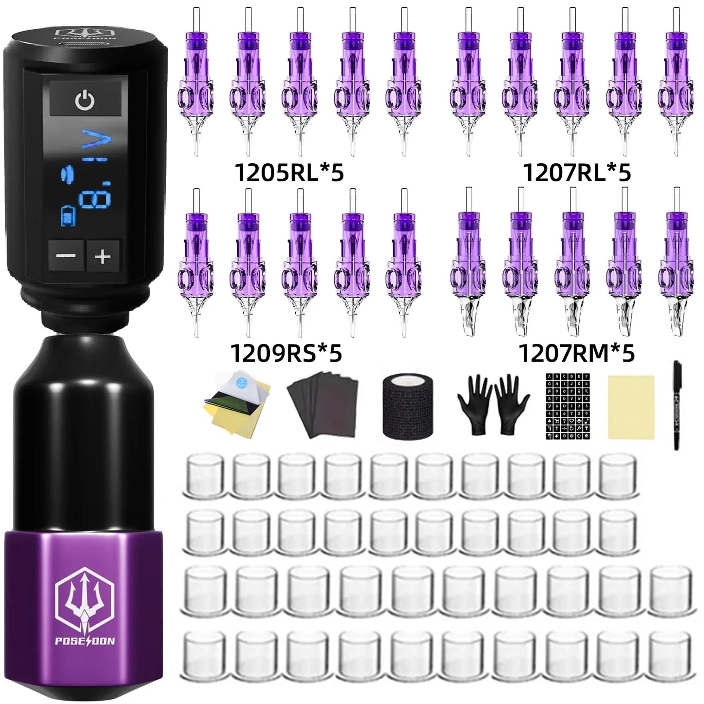 POSEIDON Lightweight Wireless Tattoo Pen Kit – Permanent Makeup Machine with Power Supply & Tattoo Gun Set