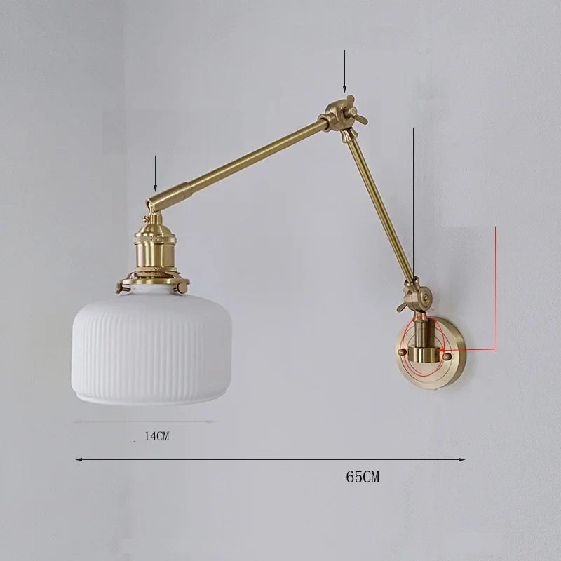 IWHD 2022 Ceramic Copper LED Wall Lamp — Adjustable Swinging Long Arm Light for Bedroom & Living Room