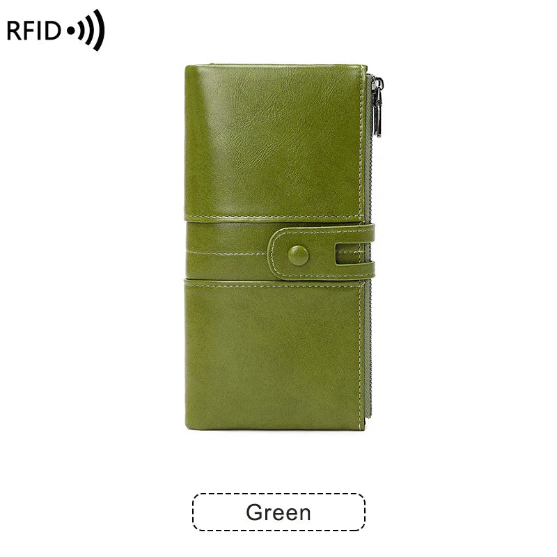 RFID Blocking Large Capacity Wallet – Soft Leather Solid Color Clutch, Multi-Functional Zipper Purse for Women & Men