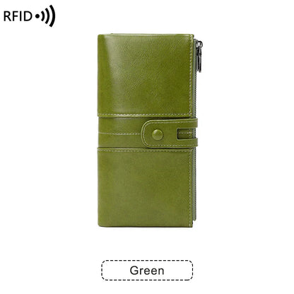 RFID Blocking Large Capacity Wallet – Soft Leather Solid Color Clutch, Multi-Functional Zipper Purse for Women & Men
