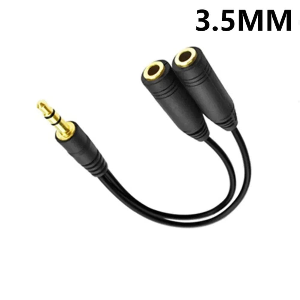 Dual Female 3.5mm Audio Y Splitter Cable 1 Male to 2 Female Adapter for Earphones Headphones MP3 MP4