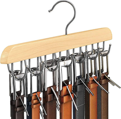 Wooden Belt Rack – Women’s & Men’s Clothes Storage Hanger for Belts, Scarves, Ties, and Wardrobe Organizer