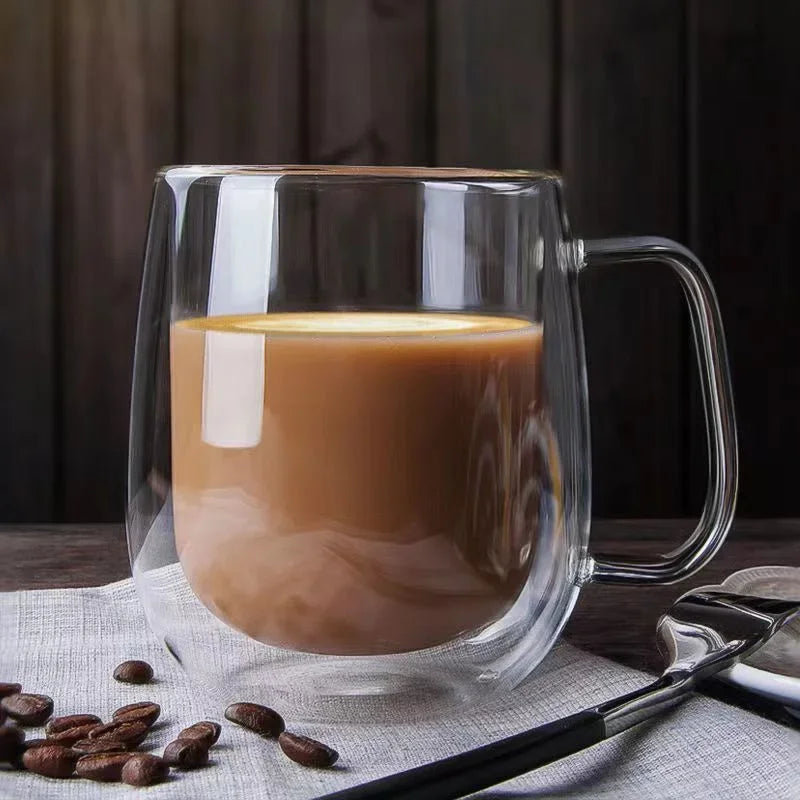 150-350ml Heat Resistant Borosilicate Glass Mug – Double Wall Coffee Cup with Handle, Clear Milk & Water Cup Gift