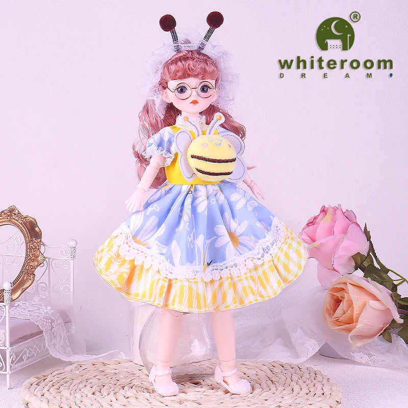 30cm 1/6 BJD Ball Jointed Doll – Starry Gray Eyes with Lolita Fashion Dress, DIY Toy Gift for Girls