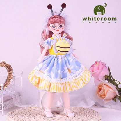 30cm 1/6 BJD Ball Jointed Doll – Starry Gray Eyes with Lolita Fashion Dress, DIY Toy Gift for Girls