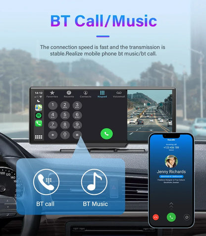 10.26" 4K Dash Cam Car Mirror — Wireless CarPlay Android Auto GPS Multimedia Rearview Camera Dashboard Monitor