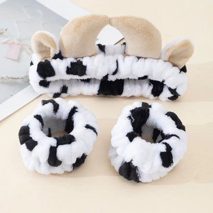 3PCS Cat Ear Plush Headband Set - Soft Face Washing Headband with Wrist Straps for Girls